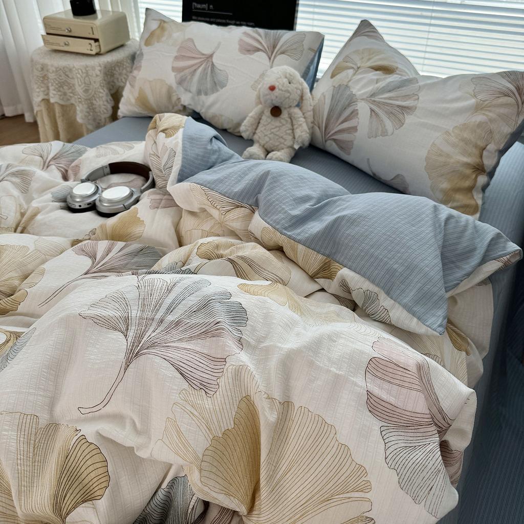 Duvet Cover Set  A-class Ultra Soft Jacquard Double-layer Yarn Washed Cotton Bedding Set  Floral Bed Sheet