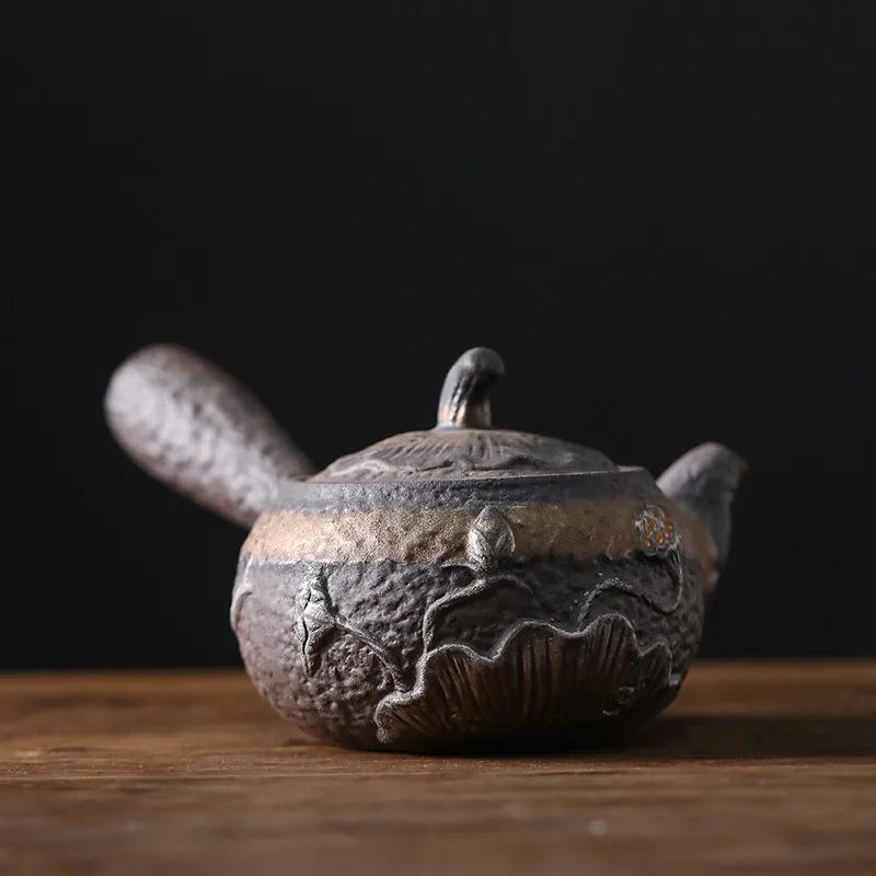

Stoneware Charm of Lotus Loop-Handled Teapot Single Small Teapot Old Rock Clay Silver Kung Fu Tea Teaware Tea Infuser Tea Kettle