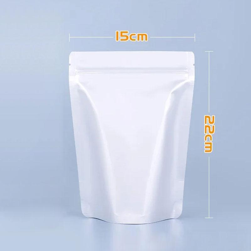 50 Stück silberfarbene Beutel aus Aluminiumfolie, wiederverschließbar, matt, stehend, für Lebensmittelverpackungen, selbstversiegelte Plastikbeutel mit Reißverschluss und breitem Boden