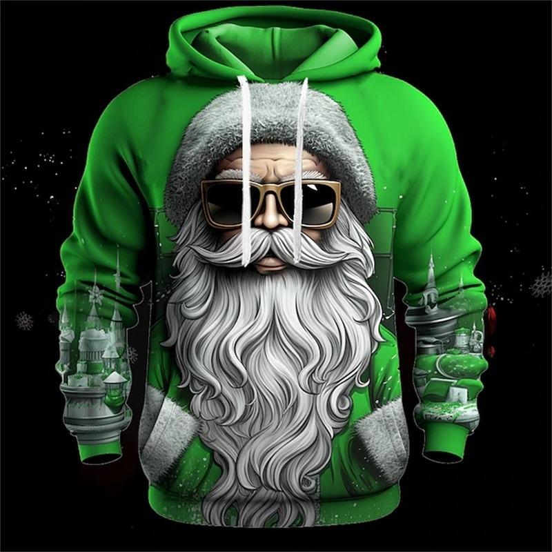 3D Print Christmas Cat Graphic Hoodie Men's Cute Santa Claus Pattern Loose Casual Comfortable Clothes Autumn Harajuku Style Kids Pullover