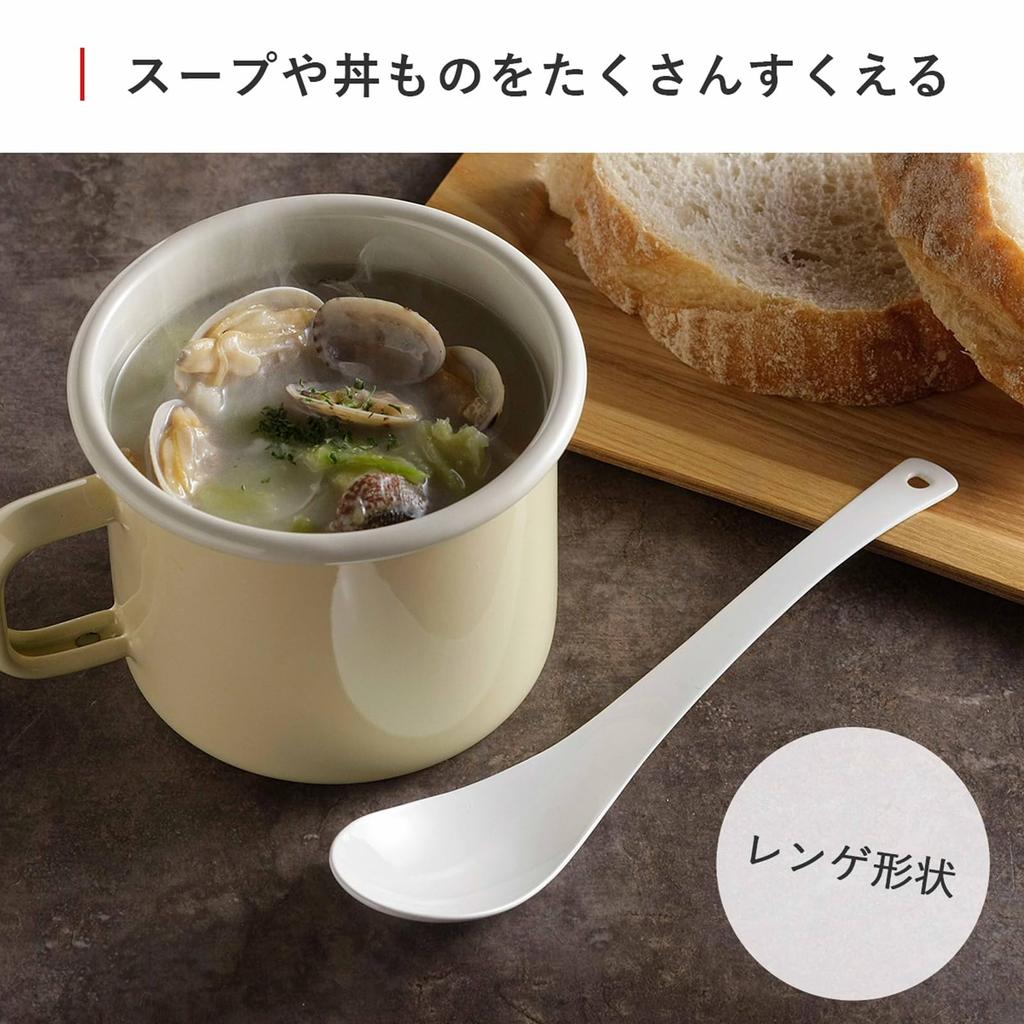 Shimomura Kihan Rice Spoon Set of 2 Enameled in Total Length 18cm Easy to eat Curry Rice bowl Soup Dessert Doria Chinese rice bowl Fruit Simple White