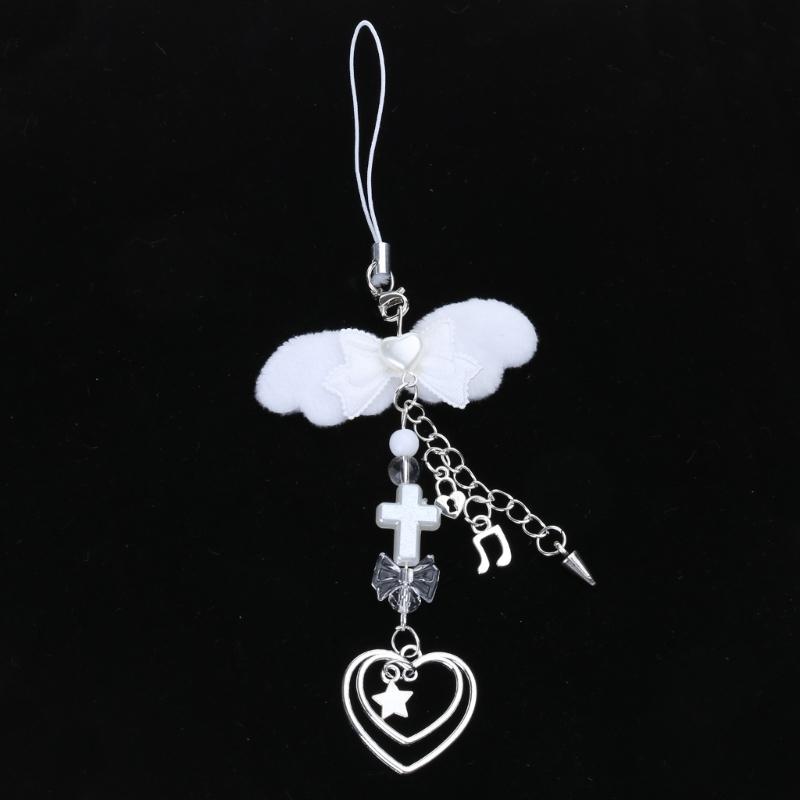 Sweet Bowknot Phone Charm Angel Wing Pendant Keychain for Bag Accessory Phone Strap Lanyard Beaded Key Chain Jewelry