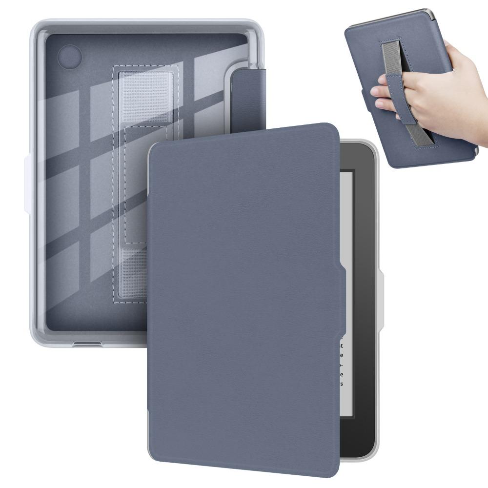 6 inch Case Auto Wake/Sleep with Hand Strap Protective Shell Leather Clear Back e-Reader Cover for KOBO Clara Color/2E/BW