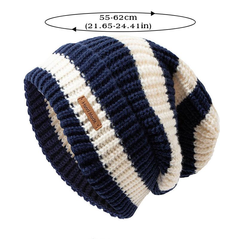 Für gestreifte Kappe Koreanische Beanie Damen Winter Ohrenschutz Skullies Mütze Mode Warm Verdickt Wolle Gestrickte Mützen
