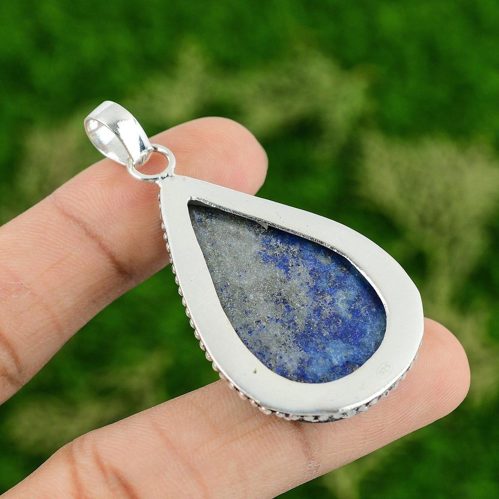 Daughters Day Deal Sterling Silver Pear Lapis Lazuli Stone Boho Pendant Jewelry