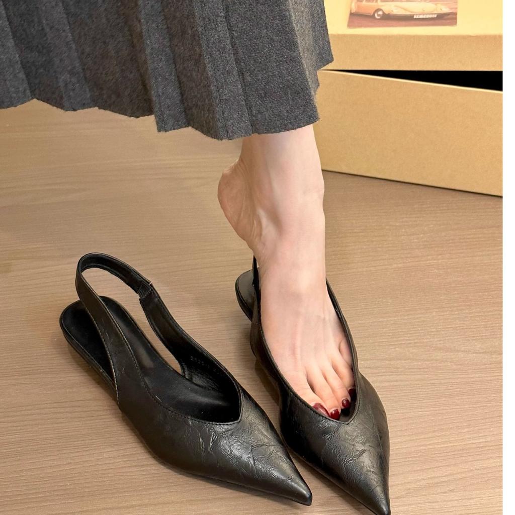 High intelligence leopard print! Temperament pointed leopard print gray bag head empty sandals women's 2025 spring and summer new flat single shoes