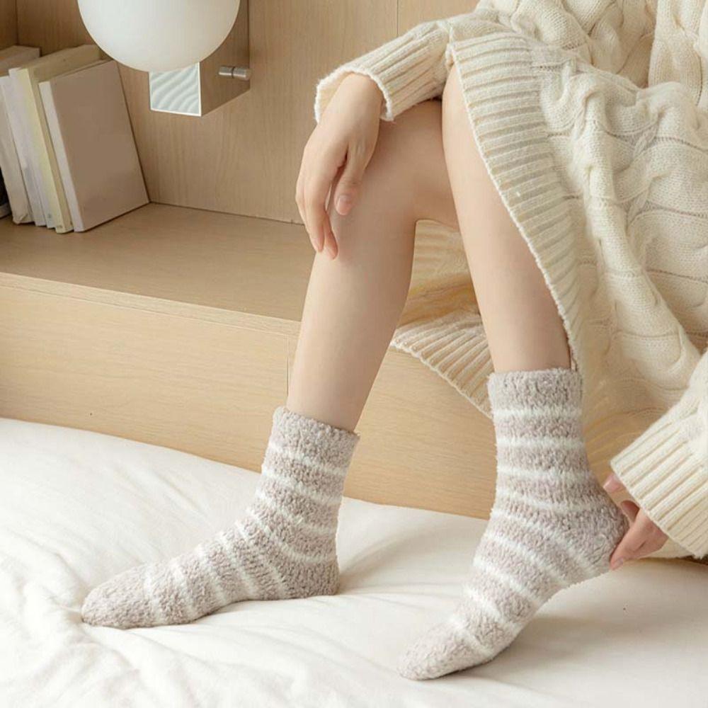 6 Paar Patchwork Verdickte Samtsocken Plüsch Schlafsocken Warme Korallenfleece Socken Herbst/Winter