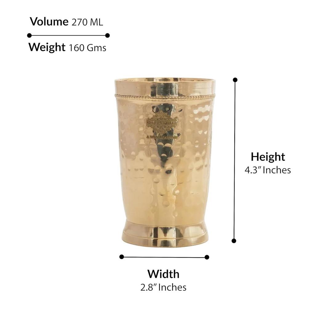 Pure Brass Glass Tumbler with Hammered Beeded Design, for Drinking Serving Water, Yoga & Ayurveda, Volume-270 ML, 1 Piece