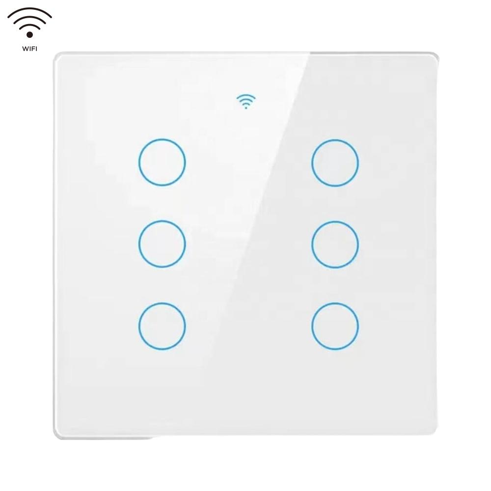 SLS Brazil Standard 6 Gang Tuya WiFi Smart Wall Switch Glass Touch Panel Waterproof Light Switch Works with Alexa Google Home