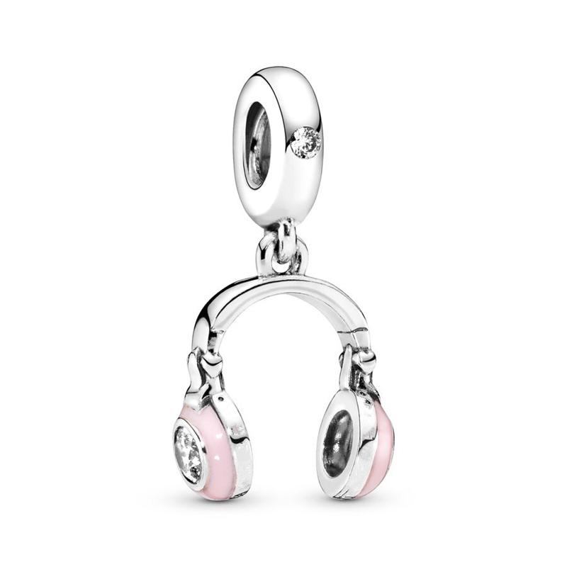 925 Silver-Plated Charms Jewelry Gift Sparkling Pink Air Balloon&Cherry Blossom Dangle Bead Fit Original Silver Bracelet