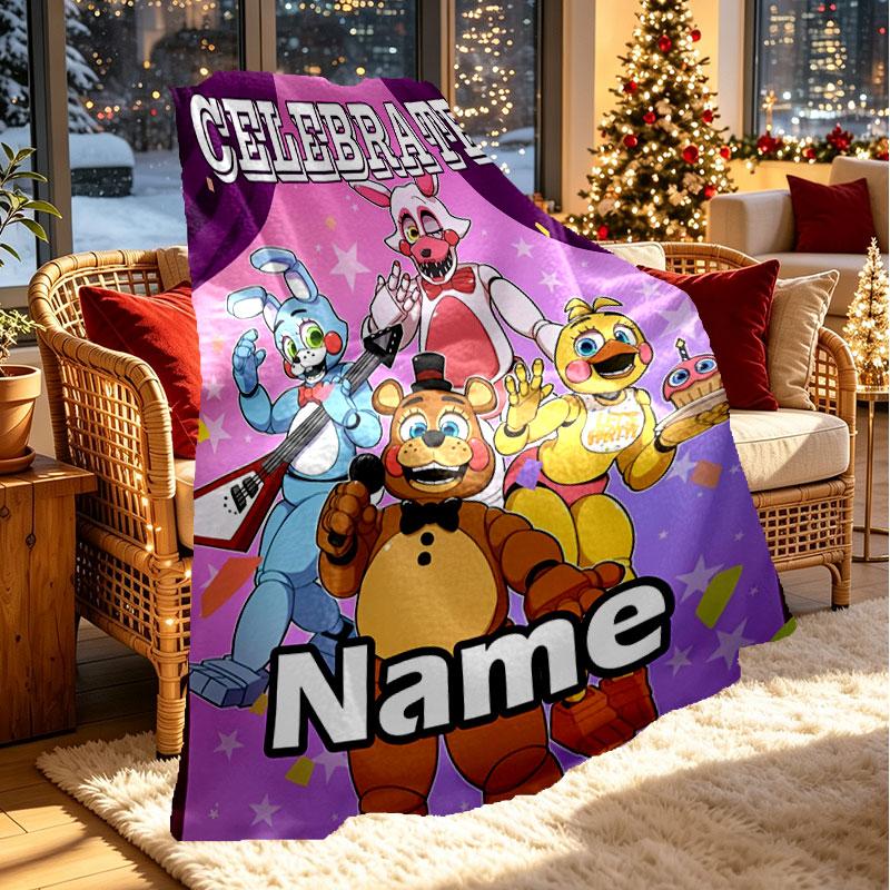 Custom Name Personalized Five Nights at Freddy's Print Blanket, Home Decor, Bedroom, Sofa, Camping, Couch, Gifts for Birthday Christmas