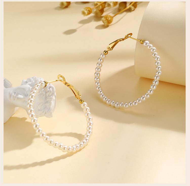 Vintage Pearl Hoop Earrings For Women, Waterproof Stainless Steel Fashion Hypoallergenic Girls Pearl Earrings