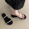 Purple women's sandals summer flat bottom one word with rhinestone slippers women wear trendy slippers