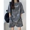 New In Summer Women's Tie Dye Workmanship Sportswear Set Short Sleeve Loose Wide Leg Shorts Casual Outfit Simple Two Piece Set