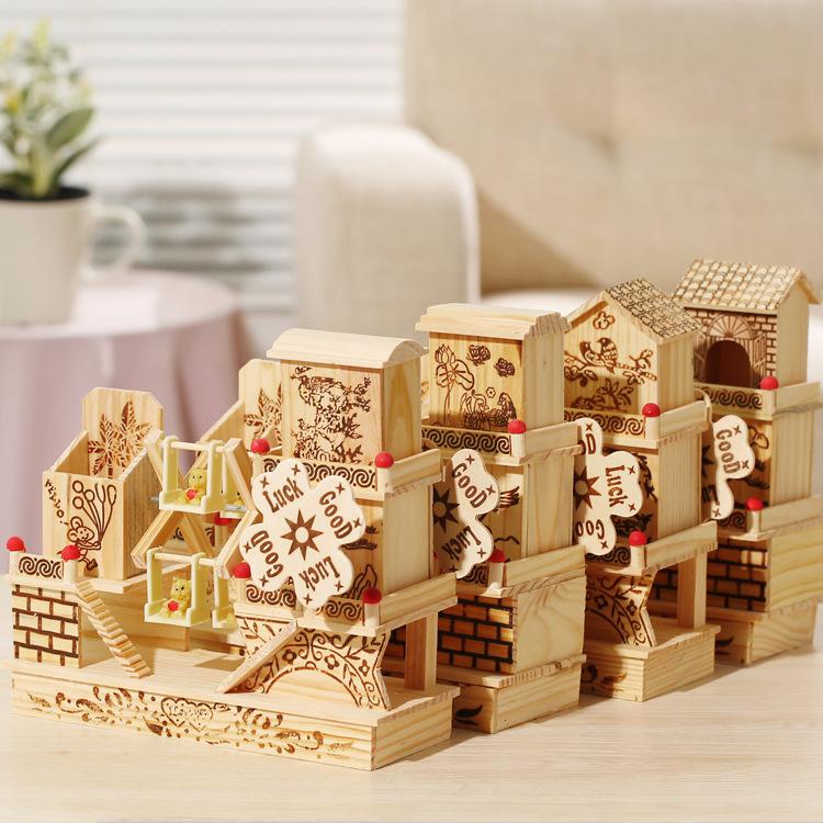 

Creative Wooden Windmill, Sailboat, Rotating Music Box,exquisite Wooden Pen Holder,unique Student Birthday Gift Home Decorations