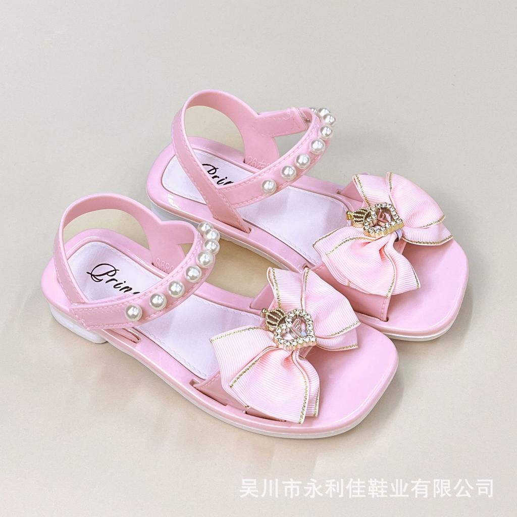 New Summer Girls' Sandals: Soft Sole, Bowknot, Velcro, Princess Style Sandals for Girls, Direct Supply