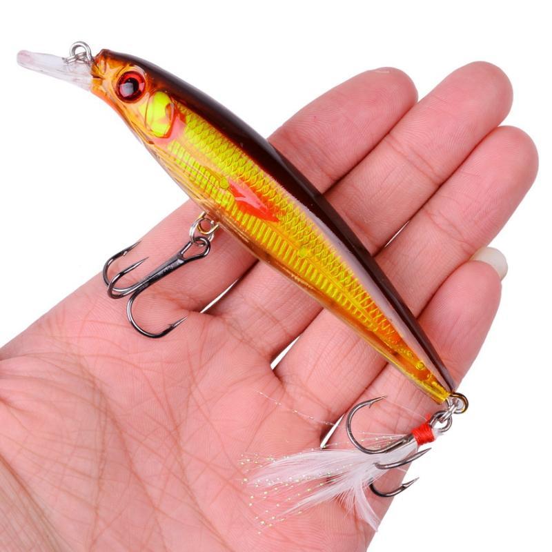 Lifelike Minnow Fishing Baits Sharp Treble Hooks Soft Feather Tails Portable for Freshwater Hiking Fishing Trips