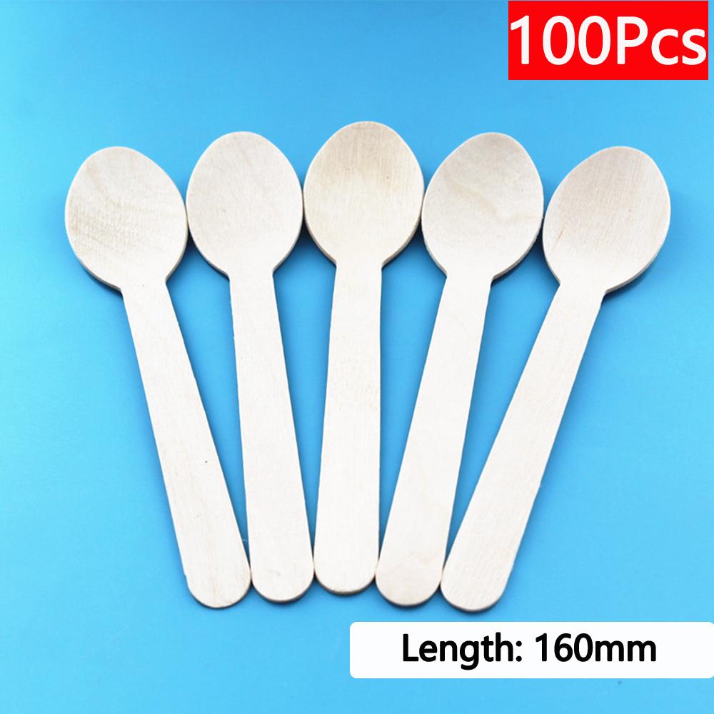 

10/150/500 шт одноразовые деревянные столовые приборы вилки/ложки/резаки ножи праздничные принадлежности кухонная утварь десертная посуда упаковка 16 см