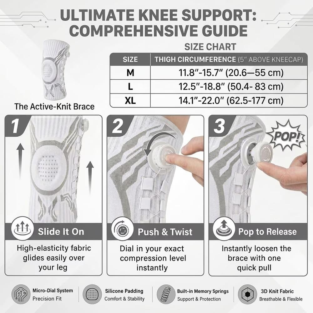 2027 New Knee Sleeve, Adjustable Knee Brace with Micro-Adjustment Dial System, Anti-Slip Breathable, Comfortable Support