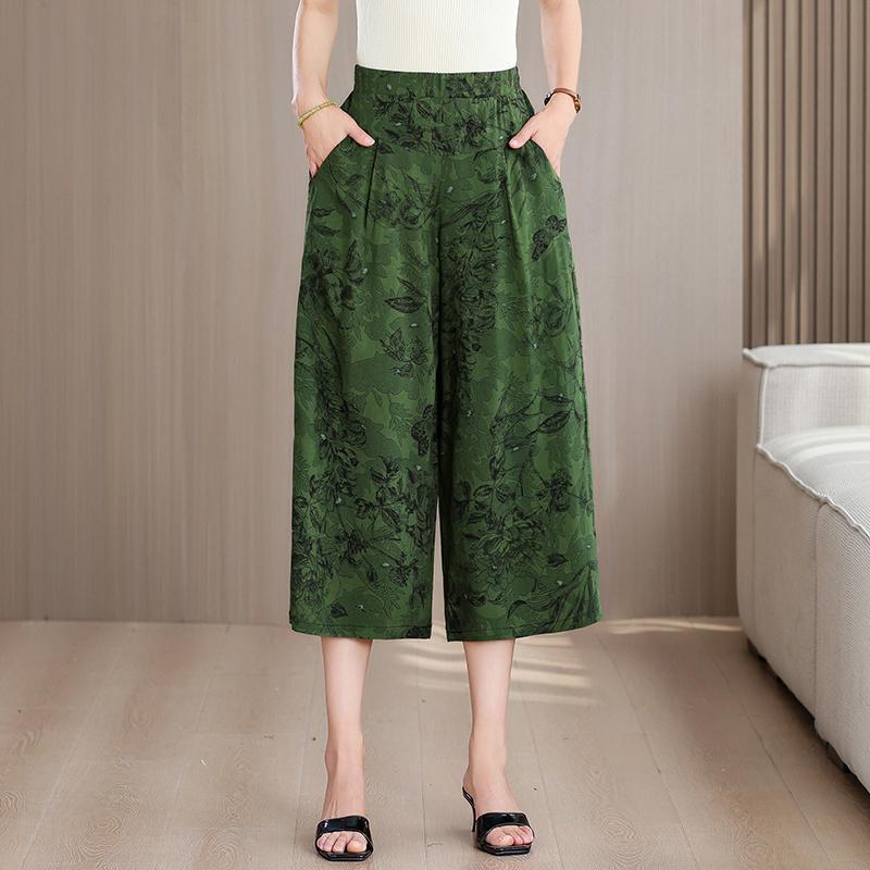 Plus Size Summer Women's Wide Leg Pants High Waist Loose Vintage Clothes Elastic Waist Casual Pants