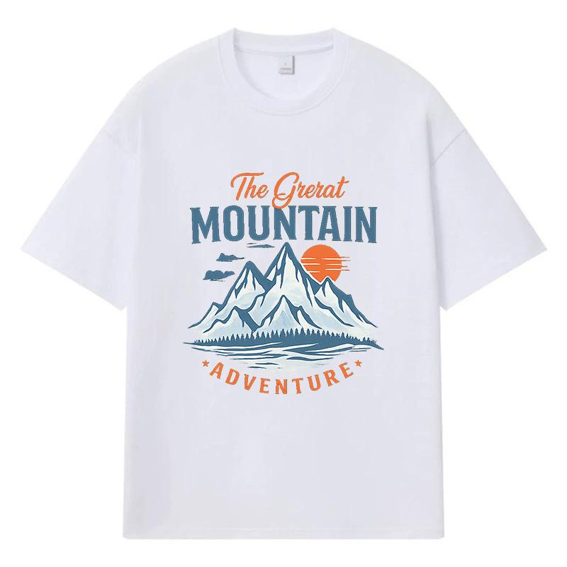 2026 Mountain Adventure Printed Graphic Y2k Harajuku Streetwear 100% Cotton T Shirt Casual Oversized Summer Men T-shirt