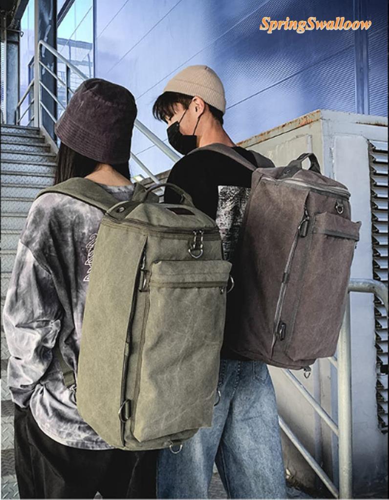 SpringSwalloow Outdoor Simple Canvas Boston Military Large Drum Size Simple Design Backpack, Bag, Style, Camping, Handbag, Capacity, Commuting, 30L,