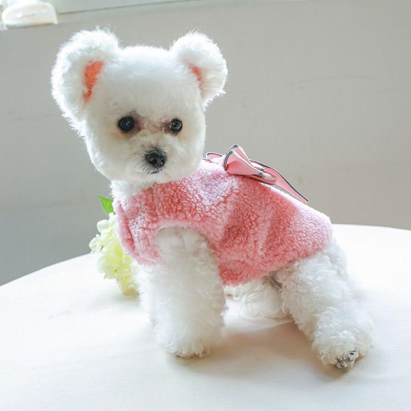 Warm Fleece Dog Vest With Bowknot Small Breeds - Teddy Bichon Pomeranian Winter Coat