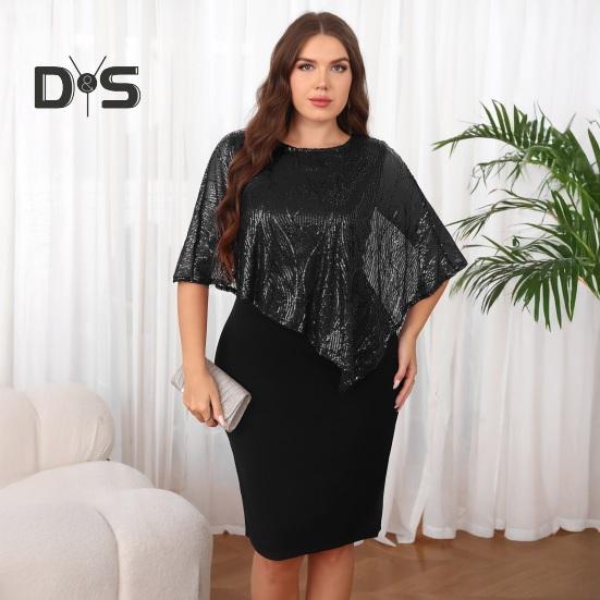 Ärmelloses Damen-Umhangkleid mit Paillettenbesatz Übergroßes Pailletten-Bodycon-Bleistiftkleid Damen Abend-Midikleid