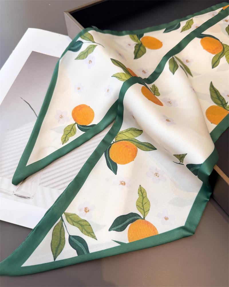 2025 New Korean Fruit Pattern Narrow Long Satin Scarf For Women With Hair Tie Scarf Professional Scarf Ribbon Tied Bag