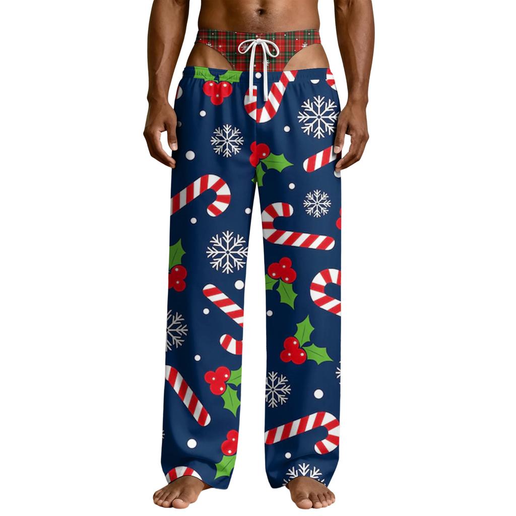 Men's Funny Sleep Pants with Fake Underwear Print Halloween Novelty Pajama Pants