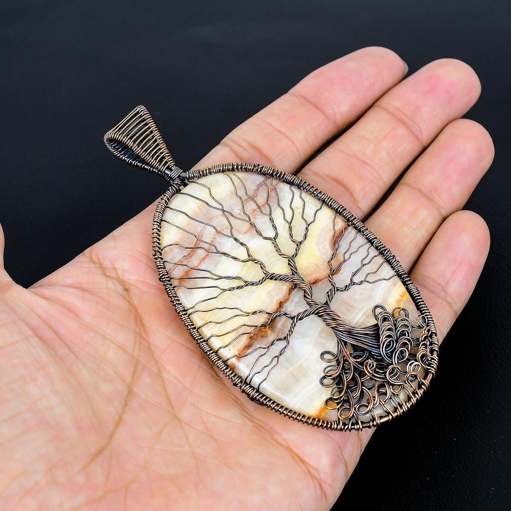 Landscape Jasper Pendant, Handmade Gemstone 999 Copper Wire Wrap Tree Of Life Pendant Antique Jewelry, For Gift Copper Jewelry