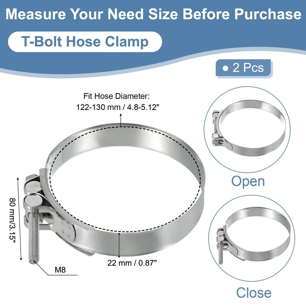 PATIKIL Hose Band, 4.8 - 5.1 Inches (122 - 130 Mm), Hose Clamp, 304