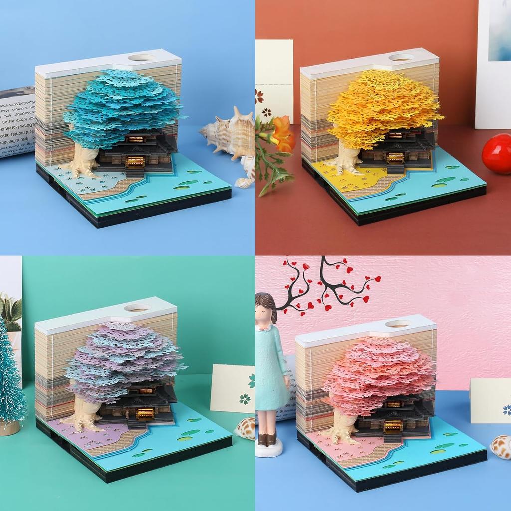 3D Desk Calendar 2025,Time Piece Calendar 2025,Tear-Away 3D Paper Art Notepad w LED Lights,Creative 3D Memo Artsy Pad Calendar, DIY Paper Carving