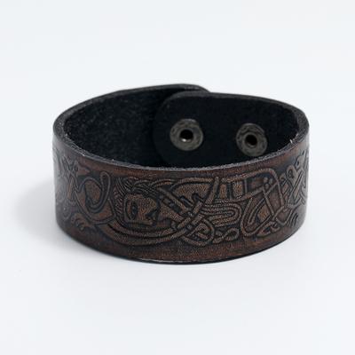 Herrenarmband aus geprägtem Leder im Vintage-Stil, dunkelbraun