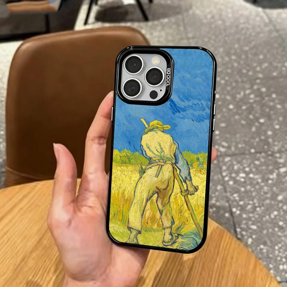 Vincent V-Van Gogh Oil Painting Phone Case For iPhone17,16,15,14,13,12,11 Plus,Pro Max Colored Silver Plated Inside Cover