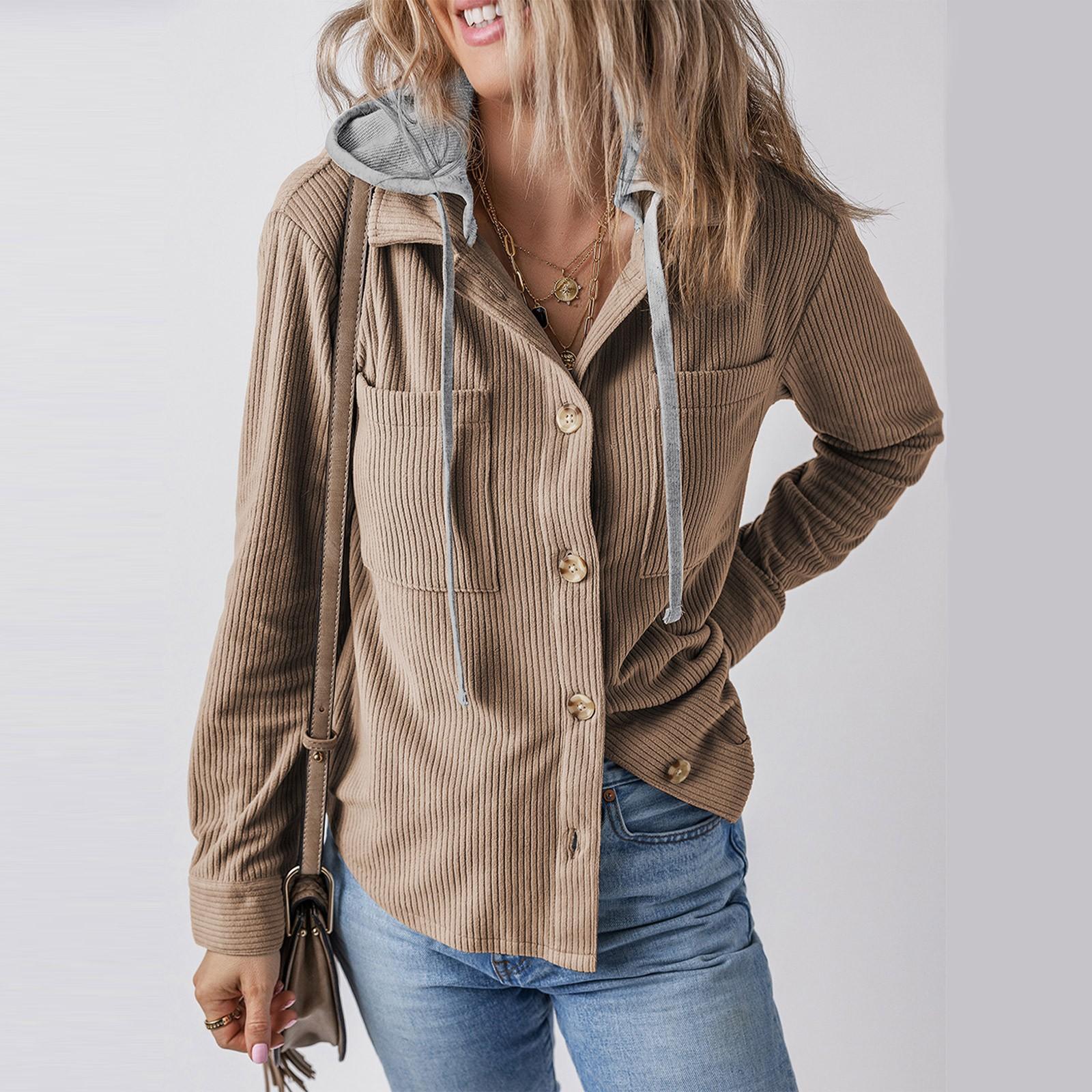 

Женский свободный повседневный кардиган с капюшоном и застежкой-молнией на пуговицы, кошелек, куртка с капюшоном и завязками на шнурке S хаки