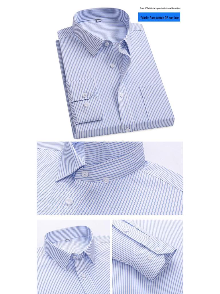 2026 Spring Men's Non-Iron Double-Ply Pure Cotton Long-Sleeve Formal Shirt