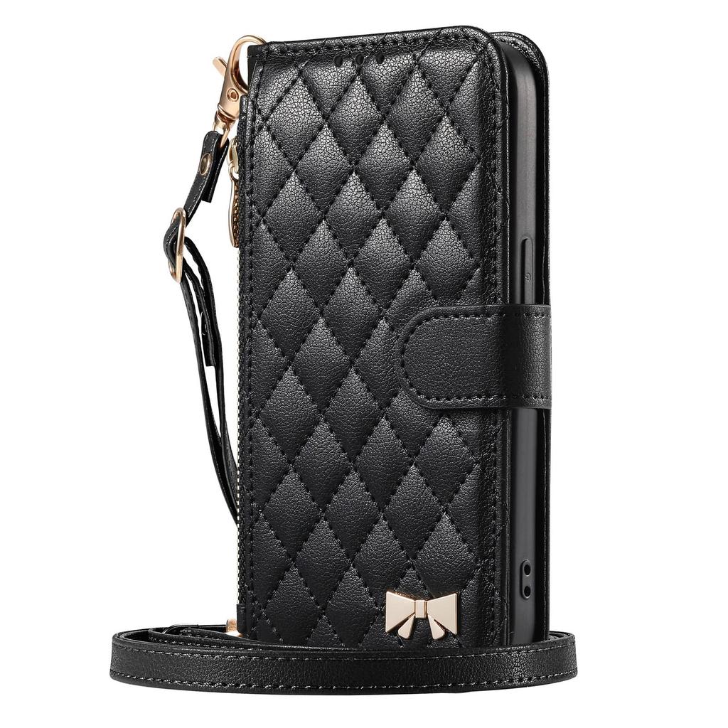 For Samsung Galaxy A57 A56 5G A54 A53 A52 A51 A71 4G A50 A30S Crossbody Wallet Case, Quilted Zip Pocket Card Holder Flip Cover
