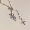 Korean Zircon Crystal Heart Clavicle Necklace Silver Color Y2k Star Pendant Necklaces for Women Aesthetic Jewelry Gift