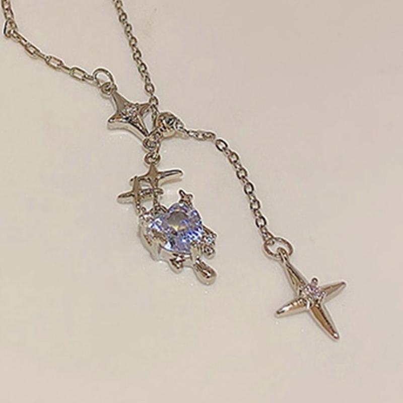 Korean Zircon Crystal Heart Clavicle Necklace Silver Color Y2k Star Pendant Necklaces for Women Aesthetic Jewelry Gift