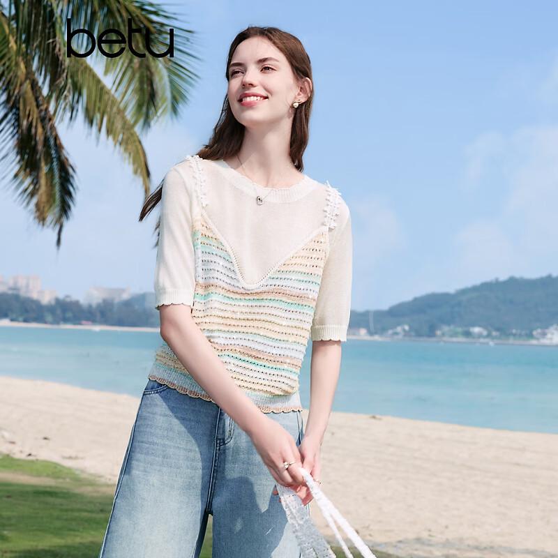 Baitu Women's Striped Short Sleeve Knit Top