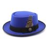 European and American new hats British retro fashion versatile jazz hats flat top tweed feather French gift