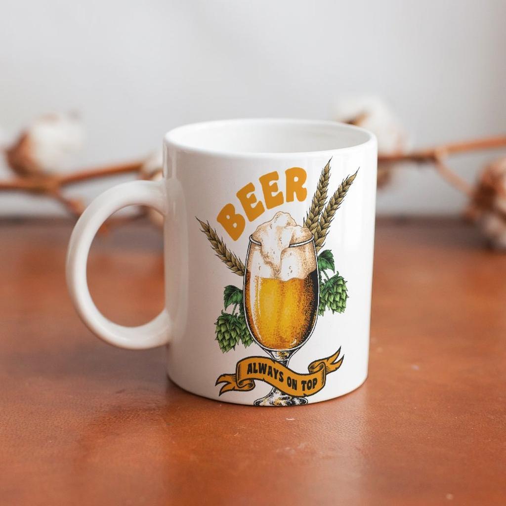 1pc 11oz Ceramic Coffee Mug with Double-Sided Print for Beer Fans, Gift Option