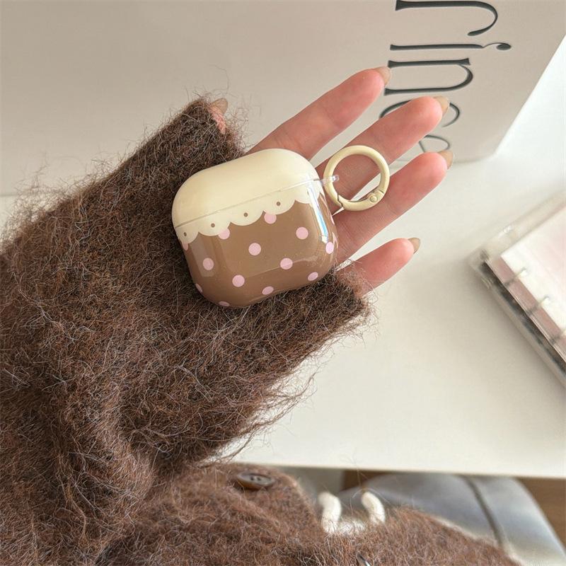 Brown powder polka dot splicing AirpodsPro1 earphone case for Apple 1/1/1/1st generation wireless bluetooth case