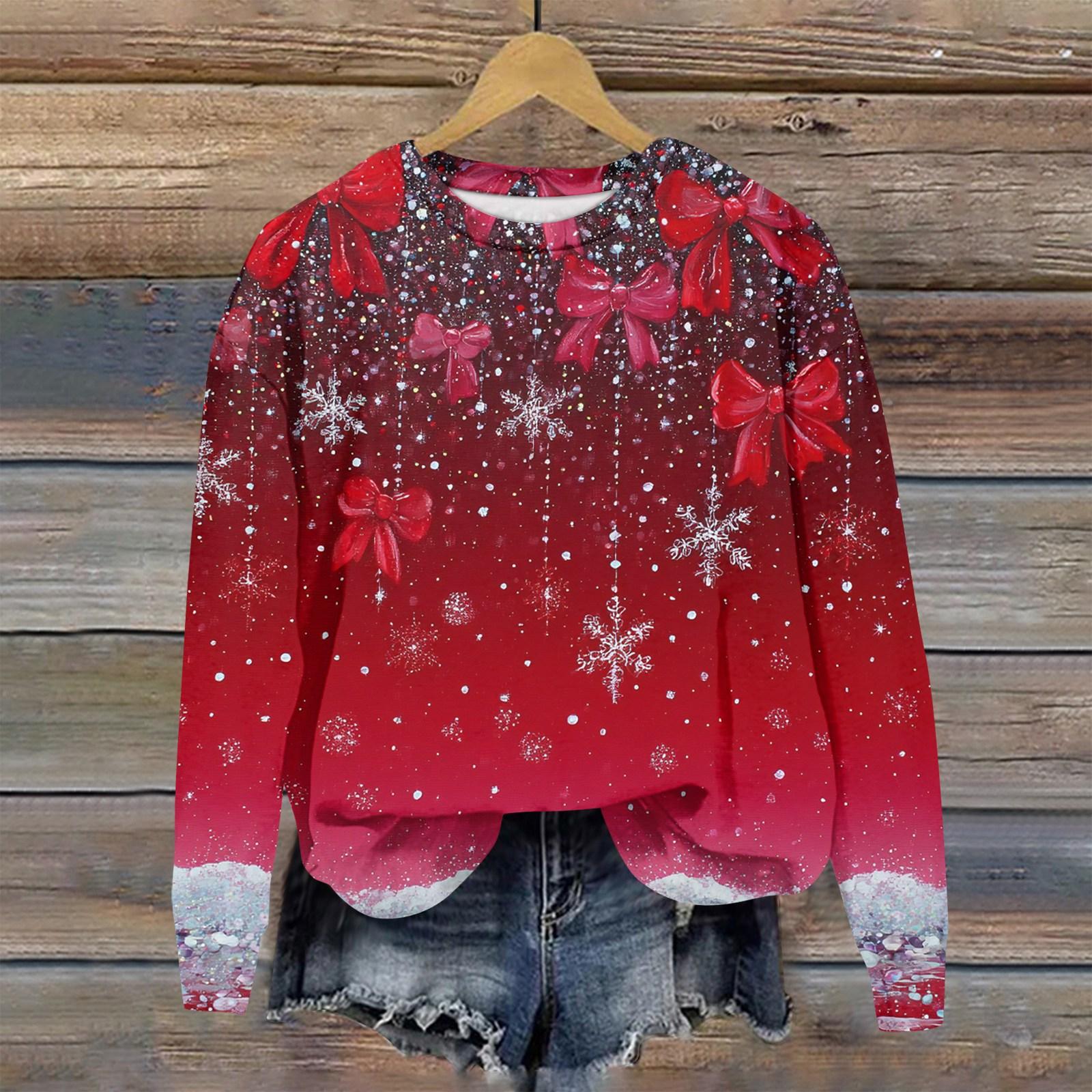 

Женская толстовка с рождественским принтом, с длинным рукавом и круглым вырезом, свободный топ M