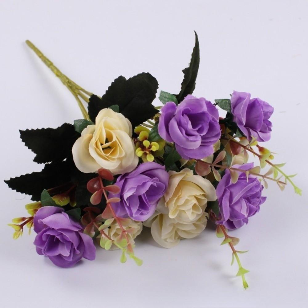 12 Köpfe Rose Künstliche Blumen Simulation Zweifarbig Kunstrosen Blumensträuße mit Stielen Anordnung Blume