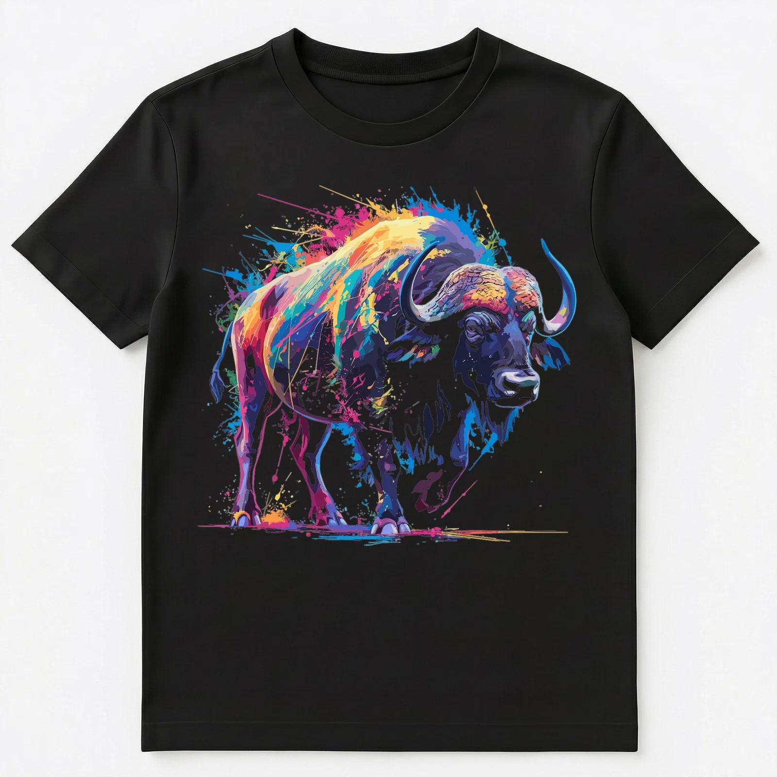 Colorful Paint Splash Huge Buffalo Art Graphic Unisex T-Shirt S