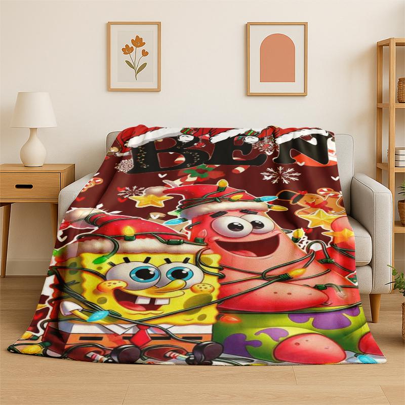 Cartoon SSpongeBob Patrick Star Flannel Blanket Soft Warm Throw Blanket for Bedroom Living Room Bed Travel Camping Picnic Kid