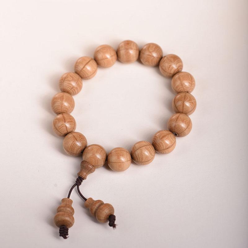 Six-Dao Wood Buddhist Prayer Beads Bracelet with Dragon-Subduing Wood and Textured Ridged Bead String
