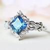 Bridal Wedding Love Water Drop Shining Design French Romantic Horse Eye Blue Zircon Ring Trendy  Elegant Jewelry